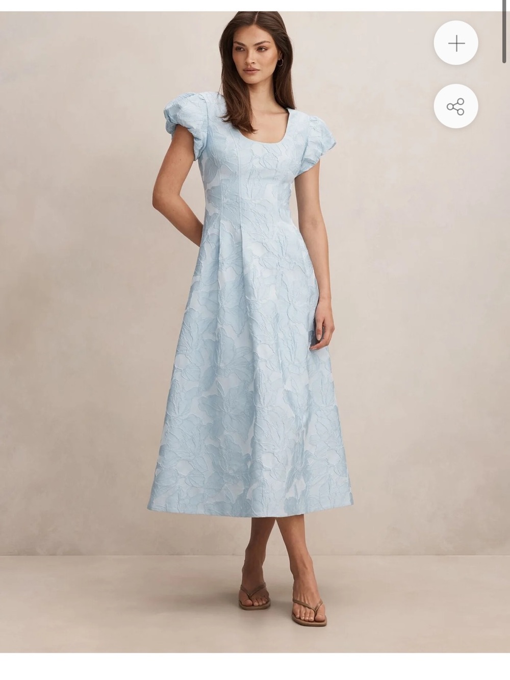 Forever New Lily Scoop Jacquard Blue Midi Dress with Textured Floral